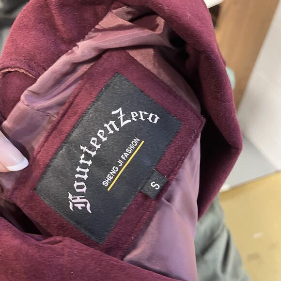 Fourteen Zero Blazer Jacket size Small Burgundy Faux Suede Career Casual Pockets - Picture 8 of 8